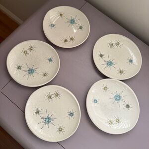 Lot Of 5 MCM Franciscan Atomic Starburst 6.5” X 6” Oval Bread Dessert Plates